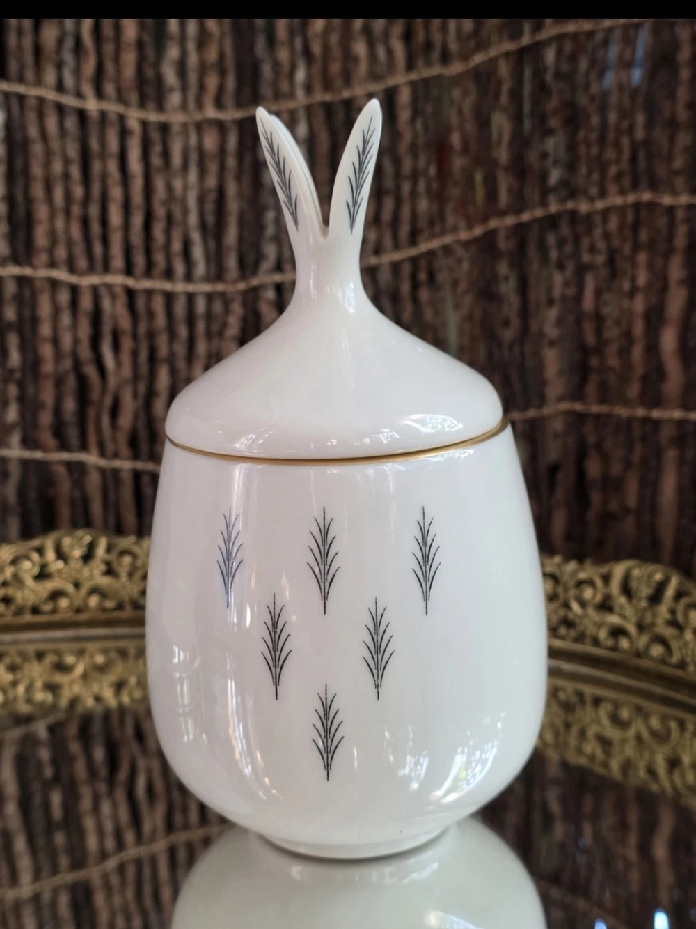 Vintage Lenox USA Lidded Jar/Sugar Bowl Wheat Pattern Gold Trim
